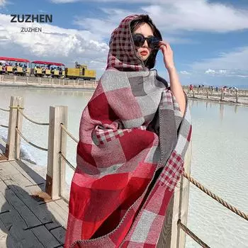 Цинхай озеро пустыня древний город туризм большой платок женский шарф теплый этнический стиль плащ куртка шляпа 130*150CM красный