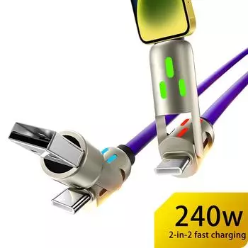 Цинковый сплав USB-C 4 в 1 240 Вт кабель для быстрой зарядки для iPhone Usb Type C кабель с RGB подсветкой для iPhone Xiaomi Samsung Oneplus 1.2m серый