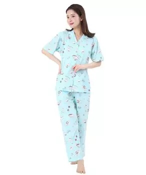 Cinnamoroll Shirt Short Long Top and Bottom Room Loungewear [SAZAC] Pajamas, Sheeting, Women s, Sleeves, Pants, Set, Wear, (Mint/M/SAN1805)