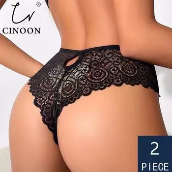 CINOON 2 шт./комплект сексуальные женские трусики кружевное нижнее белье с низкой талией трусы ажурные стринги прозрачное женское нижнее белье S