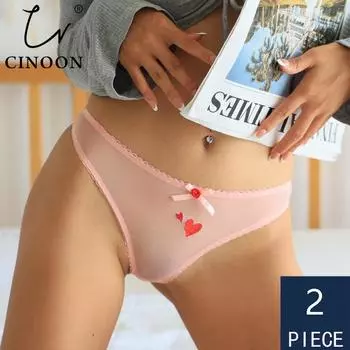 CINOON 2 шт./лот женское сексуальное кружевное белье искушение трусики с низкой талией сердце Ins вышивка прозрачные стринги бесшовное сладкое нижнее белье M