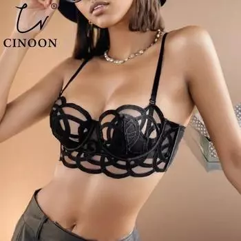 CINOON, французский прозрачный бюстгальтер, кружевное сексуальное соблазнительное нижнее белье, женский ультратонкий бюстгальтер с эффектом пуш-ап, ажурный бюстгальтер без косточек, нижнее белье S белый