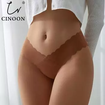 CINOON женские сексуальные трусики из ледяного шелка с низкой посадкой, эластичное нижнее белье, женское нижнее белье, стринги, удобные стринги с волнистым краем, нижнее белье S