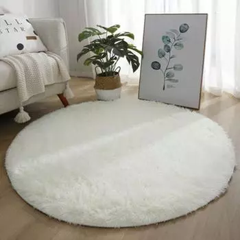 Circular Shag Rug Plush Floor Mat Non-Slip Soft Bedside Yoga Carpet for Bedroom Dressing Room Cozy Home Decor 60*60cm белый