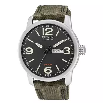 CITIZEN Citizen Eco Drive Солнечная зарядка Хаки Зеленый холст x кожаный ремешок Часы Военная модель BM8470-11E Мужские [Товар]