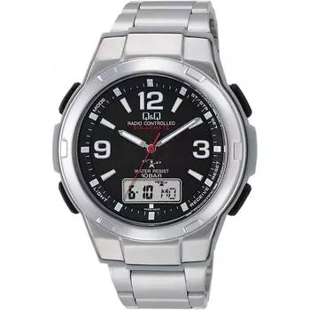 [Citizen QA] MD08 205 Аналоговые радиоволновые солнечные водонепроницаемые часы с датой и металлическим ремешком черного цвета