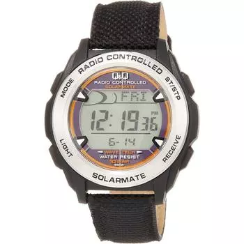 [Citizen QA] MHS7 340 Мужские цифровые радиоволновые солнечные водонепроницаемые часы с кожаным ремешком и датой, черные