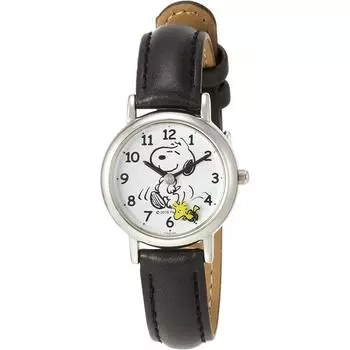 [Citizen QA] P003 304 Аналоговые водонепроницаемые часы Snoopy с кожаным ремешком и дисковым циферблатом, женские, черные, черные