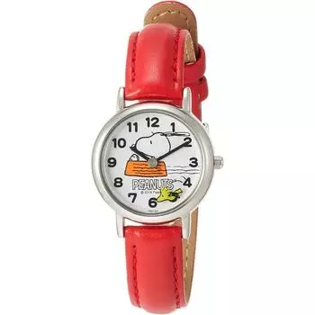 [Citizen QA] P003 324 Аналоговые водонепроницаемые часы Snoopy с кожаным ремешком и дисковым циферблатом, женские, красные, красные