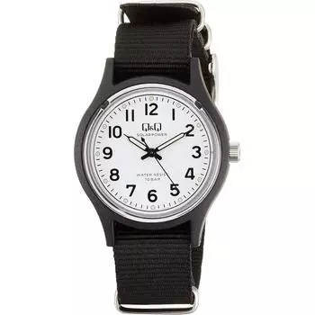 [Citizen QQ] Женские часы E05A 002VK QQ Analog Solar 10 ATM с водонепроницаемым нейлоновым ремешком, черные, белые