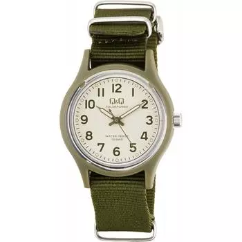 [Citizen QQ] Женские часы E05A 006VK QQ Analog Solar 10 ATM с водонепроницаемым нейлоновым ремешком, зеленые