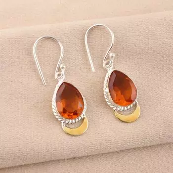 Citrine Gemstone 925 Sterling Silver Handcrafted Jewelry Designer Earrings 1.5 EE-162-2