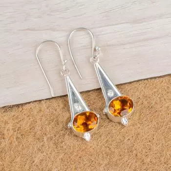 Citrine Gemstone 925 Sterling Silver Jewelry Handmade Drop/Dangle Earrings 1.80 EE-50-9