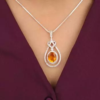 Citrine Gemstone 925 Sterling Silver Jewelry Zircon Pendant 1.73 For Women Gift CZP-6-2