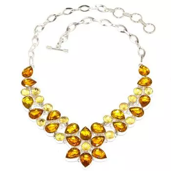 Citrine Quartz Gemstone Ethnic Style 925 Silver Jewelry Necklace 16-18