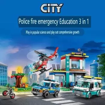 City Series Аварийно-спасательный центр 60371 Пожарная полиция Вертолет Мальчики Сборка строительных блоков Игрушки Детские рождественские подарки No box