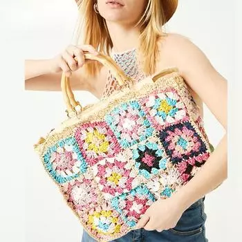 Clashing Woven Bag Женская плетеная сумка ручной работы из чистой бумаги Винтажная бамбуковая сумка-тоут Праздничная сумка через плечо бежевый