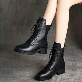 Classic Ankle Boots Spring Womens Shoes Low Heel Chelsea Boots 2024 New Pu Leather Shoes for Women Winter Booties 35 чёрный