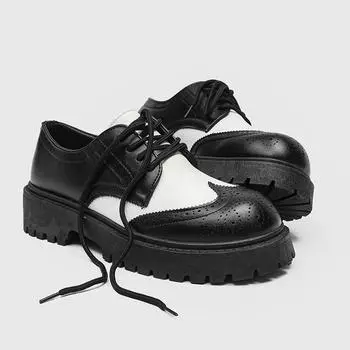 Classic Black and White Brogues Formal Shoes Men Casual Business Leather Shoes Mens Derby Shoes Designer Platform Formal Loafers 39