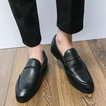 Classic black men s leather shoes non-slip And minimalist style Wedding Party Comfortable Driving Men s Flat Designer Shoes 38 чёрный