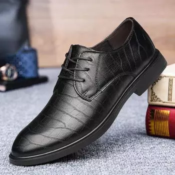 Classic Brand Brown Men s Genuine Leather Shoes Pointed Lace Up Office High-quality Business Shoes Men s Party Formal Shoes 37 чёрный