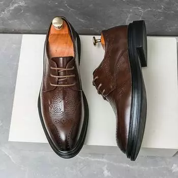 Classic Brand Men s Genuine Leather Shoes Pointed Formal Shoes High-end Brogue Shoes Men s Office Business Shoes Free Delivery 37 чёрный