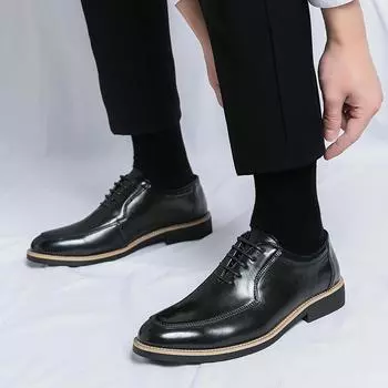 Classic British Style Pointed Toe Leather Shoes New Men Oxfords Business Formal Men Leather Shoes Brogue Flats Men Wedding Shoes 38 чёрный