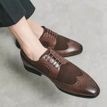 Classic Carved Leather Brogue Men s Dress Carved Fashion Formal Business Wedding Male Brown Office Oxford Shoes for Men Black 38 чёрный