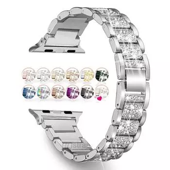 Classic Diamond Bling Strap For Apple Watch Band 40mm 45mm 44mm 41mm 42mm 38mm Metal Belt For IWatch Series 8 7 SE 6 5 4 Women Bracelet 38mm 40mm 41mm чёрный