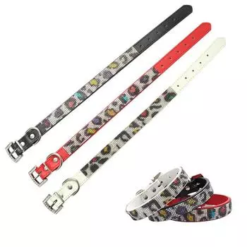 Classic Dog Collar,Colorful Crystal Diamond Buckle Sparkle Leopard Print Leather with Rhinestones Collar for Small Dogs Medium Cats Dogs L