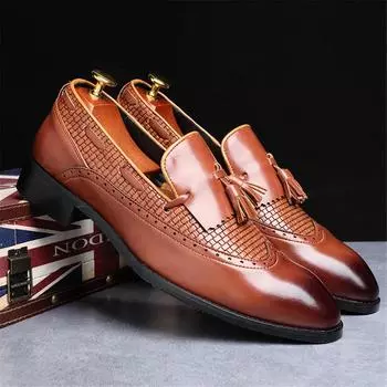 Classic Genuine Leather Loafers Men s Slip-On Dress Shoes Solid Round Toe Oxfords Shoes Men s Genuine Leather Loafers Slip-On US 5(EUR 38) чёрный
