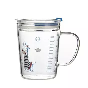 Classic Heatable Milk Cup with Straw, Creative Cute Cartoon Coffee Mug, Thickened Heat Resisting Glass Scale Cup, Fruit Juice Drinkware 400ml