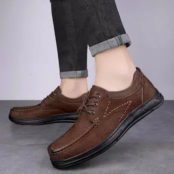Classic Lace Up Top Layer Cowhide Frosted Leather Business Casual Leather Shoes for Men s New Fashionable Sports Leather Shoes 37 чёрный