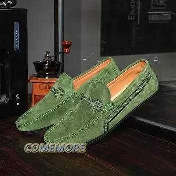 Classic Leather Mens Loafers Formal Business Casual Shoes Green Orange Moccasin Sneakers Flats Slip on Spring Autumn Large Size 39 оранжевый
