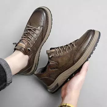 Classic Men s Sneakers Platform Slip on Casual Shoes Men Genuine Leather New Comfort Flat Shoes All-match Men s Loafers Shoes 38 чёрный