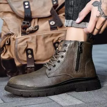 Classic Motocross Boots Winter Genuine Leather Men Ankle Boots Outdoor Casual Shoes Lightweight Designer Mens Warm Work Boots 38