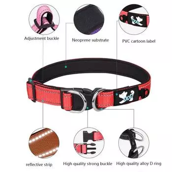 Classic Nylon Dog Collar Medium Large Reflective Double D Ring Pet Collar with Adjustable Buckle & Comfort Neoprene Backing Pet Supplies L neck 38-60cm