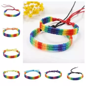 Classic Rainbow Braided String Bracelet Adjustable Bohemian Rope Woven Hand Chain Women фиолетовый