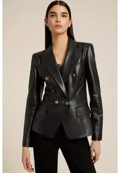 Classic Real Genuine Lambskin Leather Stylish Button Women BLACK Party Blazer S чёрный