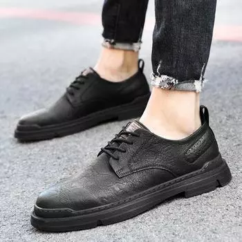 Classic Retro Men Sneakers Top Soft Sole Oxfords British Style Mens Genuine Leather Driving Shoes Business Formal Leather Shoes 37 чёрный