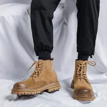 Classic Retro Style Handmade Men s Boots Classic Leisure Shoes Fashion Ankle Boot Comfortable Leather Casual British Style Shoes 38 серый
