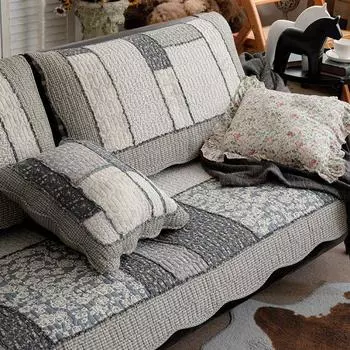 Classical Blue Cotton Quilting Sofa Cushion Fabric Cushion Four Seasons Universal Non-Slip Leather Sofa Towel Mediterranean Three Grey 50*50cm pillow case