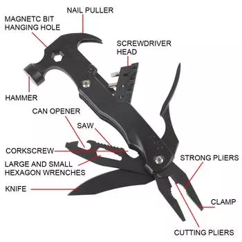 Claw Hammer Multifunctional Pliers with Nylon Sheath Folding Hand Tools For Outdoor Survival Camping Hunting Stainless Steel чёрный