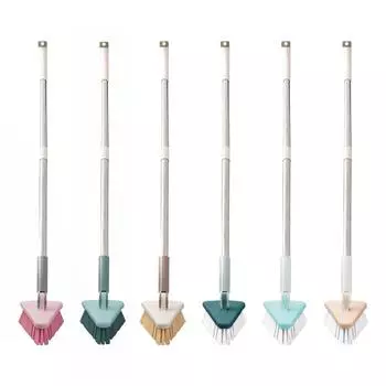 Cleaning Brush Triangular Head Floor Scrub Brush with Long Handle Tile Tub Scrubber Stiff Bristles for Home Bathroom Kitchen Nordic Light red