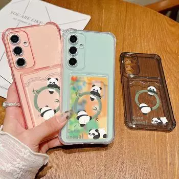 Clear Card Slot Climbing Panda Pattern Shell Case for Samsung S24 S22 Ultra S23 S21 S20 Fe A55 A54 A53 A35 A34 A15 Shockproof Soft Silicone Slim Cover Samsung S24 серый