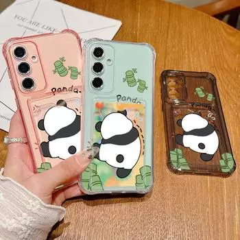 Clear Card Slot Headless Panda Pattern Shell Case for Samsung S24 S22 Ultra S23 S21 S20 Fe A55 A54 A53 A35 A34 A15 Shockproof Soft Silicone Slim Cover Samsung S24 серый