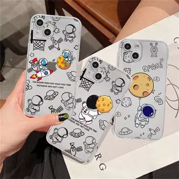 Clear Case For Apple iPhone 14 11 13 12 Pro 7 8 Plus XR X XS Max 6 6S 13Pro Silicone Phone Cover Astronauts Cosmonaut Cute iPhone 14