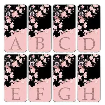 Clear Case For Samsung Galaxy A52 A12 A51 A32 A21s A71 A32 A22 50 A70 A31 A72 5G Phone Cover Cherry Blossom Flower Initial Samsung A53 5G