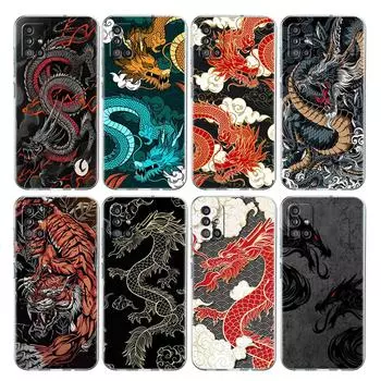 Clear Case For Samsung Galaxy A52 A12 A51 A32 A21s A71 A32 A22 50 A70 A31 A72 5G Phone Cover Fashion Chinese Vintage Dragon Samsung A53 5G