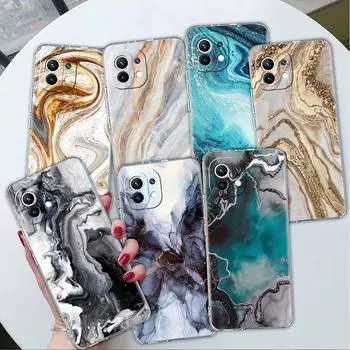 Clear Case For Xiaomi Mi Poco X3 NFC M3 Pro F3 F1 11 Lite 12 Note 10 11T 9T Transparent Phone Cover Granite Marble Redmi Note 9S